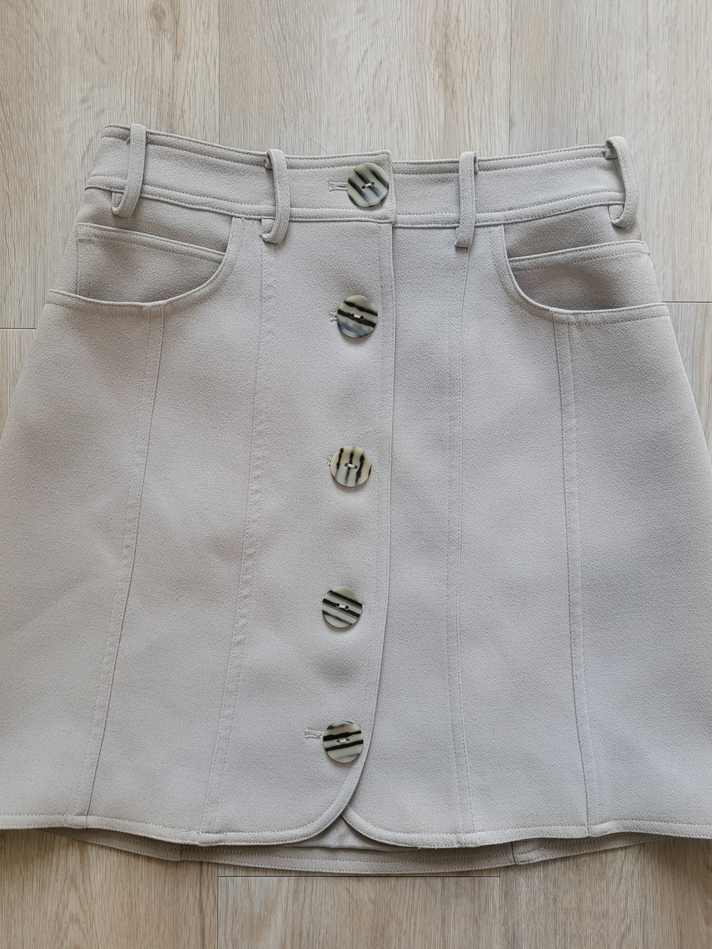 C/MEO Collective Cream Button-Front Mini Skirt